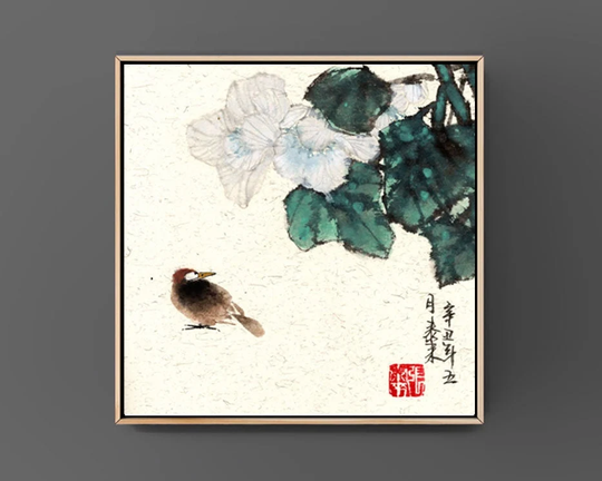 Hibiscus Flowers China Japan Ink Painting Sumi-E Office Decor Home Wall Art