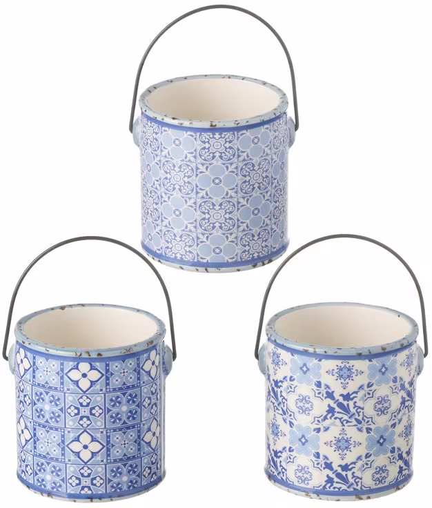 Vintage Blue Ceramic Planters With Handles/Blue Plant Pot Gift For Mum Indoor Hanging Patterned