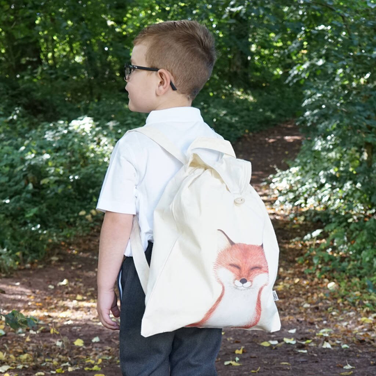 Cotton Backpack Kids - School Boys Bag For -Organic -Fox Preschool