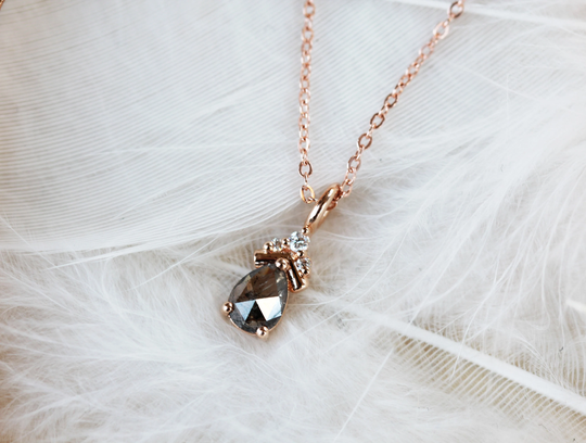 Salt & Pepper Pear Diamond Necklace Rose Gold Petite Fine Jewelry Modern Bridal Designer Unique