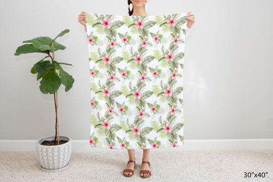 Tropical Minky Blanket, Floral Nursery Bedding, Hawaii Nursery, Hibiscus Flower Baby Girl Bedding