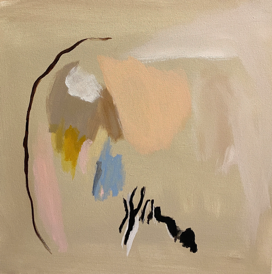Original Abstract Art Painting Gray Coral Pink Powder Blue Black Susan Skelley 20 X Square "Charm Dust