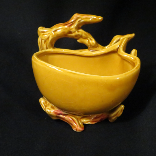 Vintage Ceramic Planter With Artistically Shaped Bowl Area Supported By A Branch