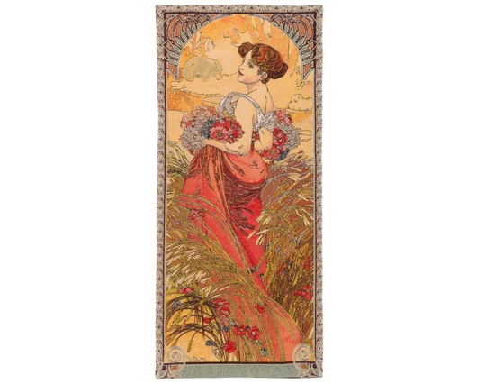 Alphonse Mucha Seasons Été Summer, Hand Finished Belgian Tapestry Wall Hanging, Fully Lined With Rod Sleeve, 60" X 28