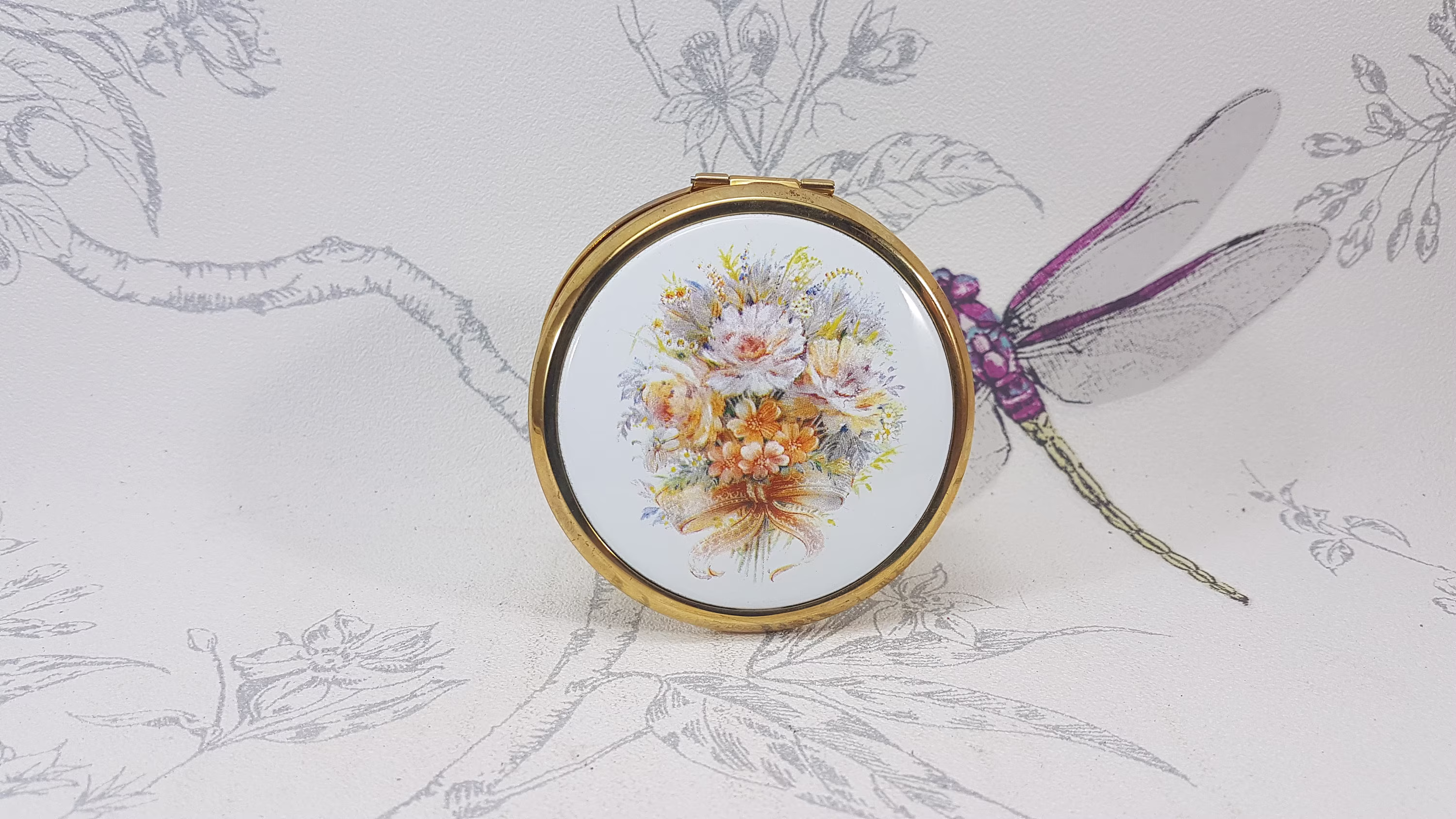 Vintage Stratton Floral Compact Mirror, Unused Vintage Powder