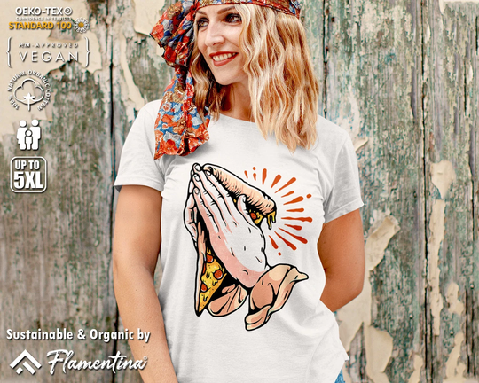 Pray For Pizza Organic Cotton T-Shirt Junk Fast Food Slice Jesus Funny Gift Urban Cult P792 | Mens, Womens & Kids Sizes