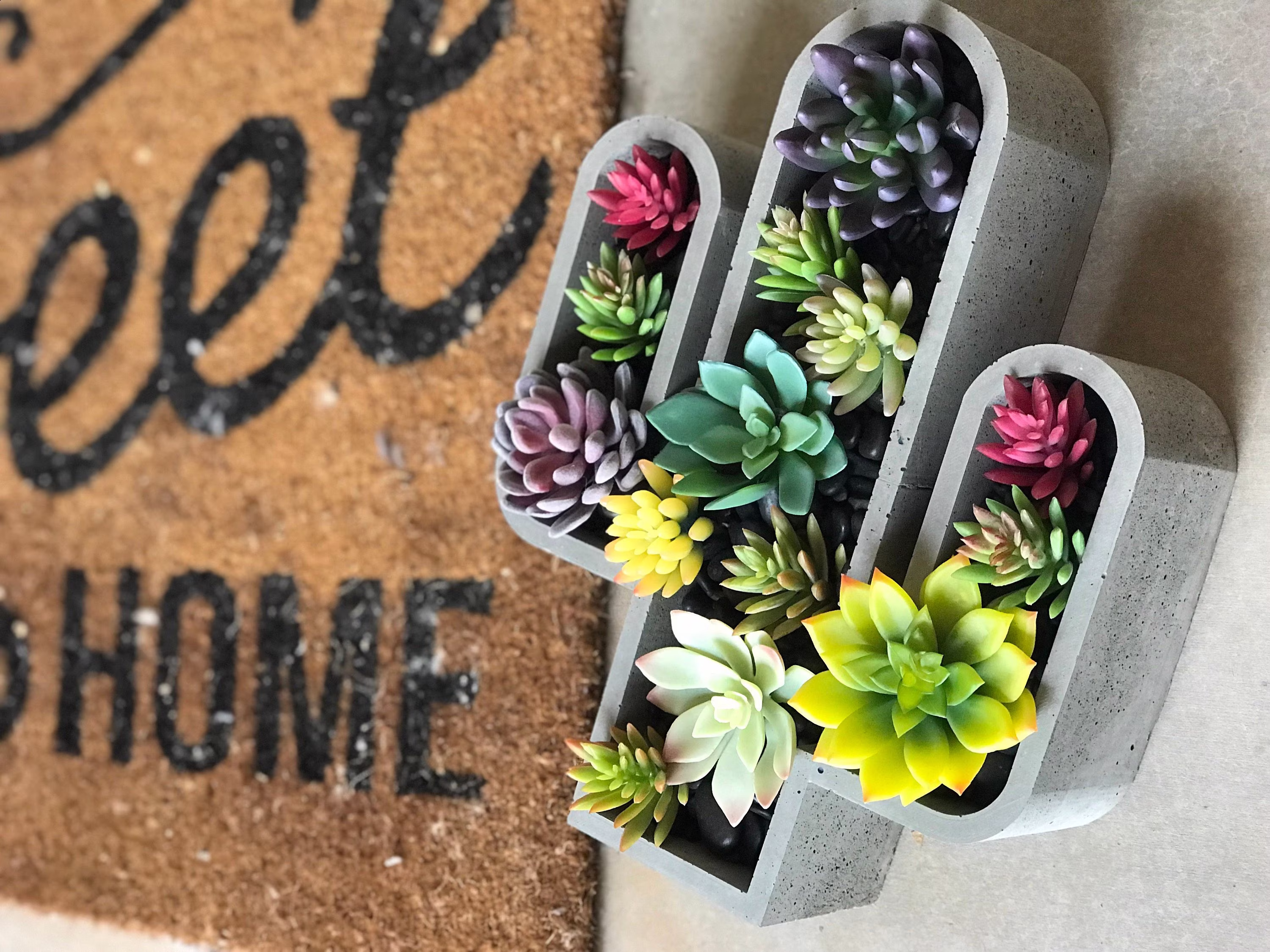 Saguaro Shaped Succulent Planter Handmade From Concrete - Cactus