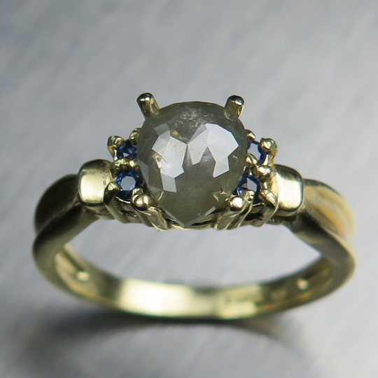 0.97Ct Natural Salt & Pepper Diamond Black Ice Rose Cut 925 Silver 9Ct 14K 18K Yellow White Rose Gold Platinum Ring Engagement