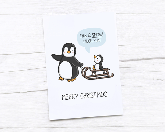 Happy Christmas Card | Merry Penguin Sledge