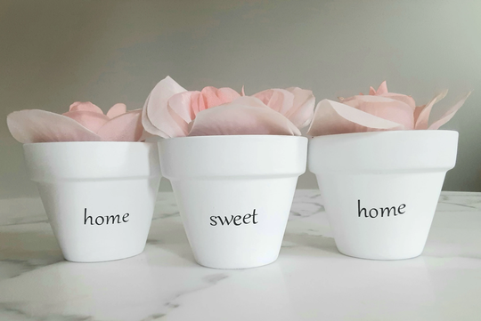 Set Of 3-Home Sweet Home Terracotta Pots-2.75 Inch, Clay Planters, Succulent Terracotta Pots, Decoupage Housewarming Gift