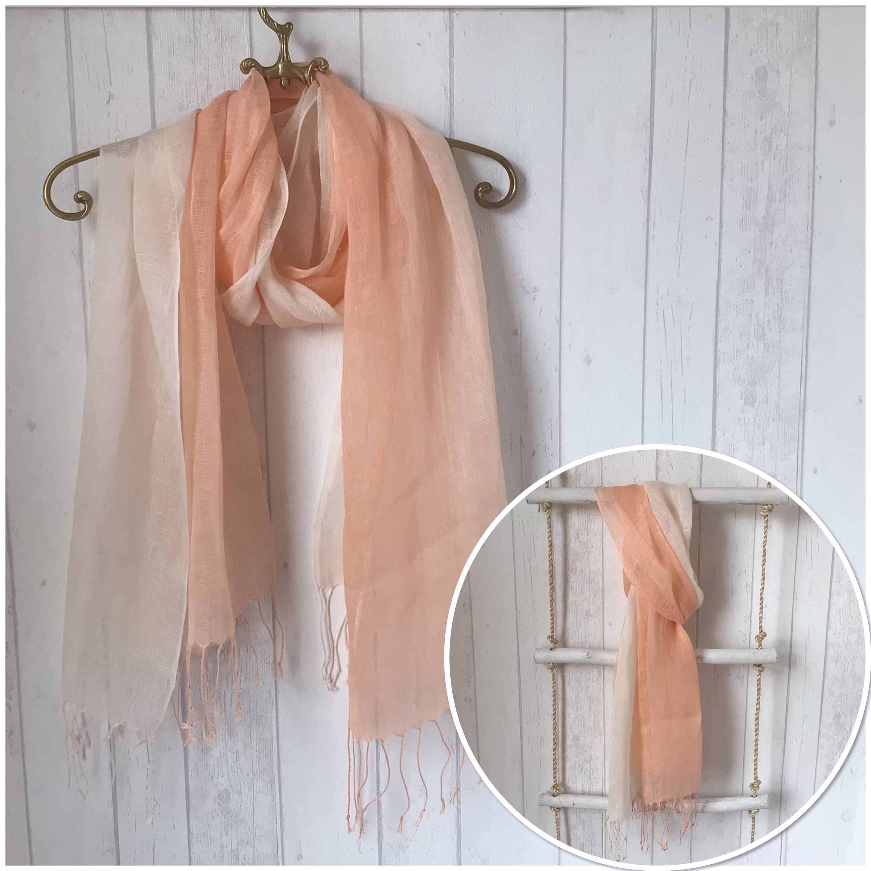 100% Linen Graduating Shades Of Peach Cream Scarf/ Wrap/Scarf Shade /New Season Look