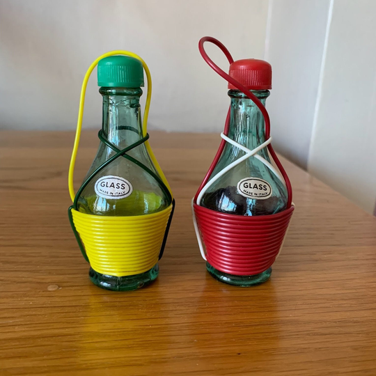 Vintage Salt & Pepper Set | Unused Glass Cruet With Original Label On Both Height 9cm Made in Italy 1950's/1960's