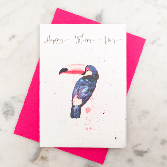 Mothers Day Plantable Seed Paper Toucan Card, Eco Growable Seedpaper Watercolour Bird Card
