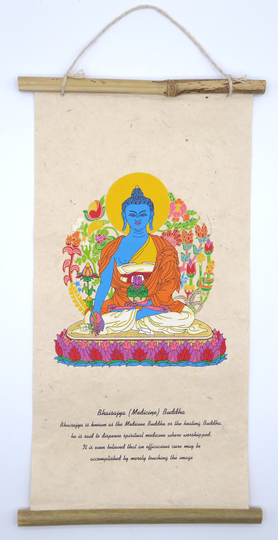 Medicine Buddha Wall Hanging, Bhaisajya . Hand-Printed On Lokta Paper Tree-Free