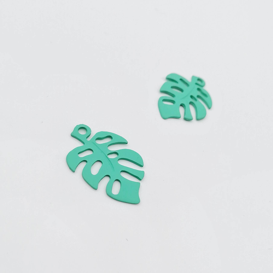 Mint Green Leaf Earring Charms, Pendants, Powder Coated Metal Charms For Jewellery Making, 4 Pcs