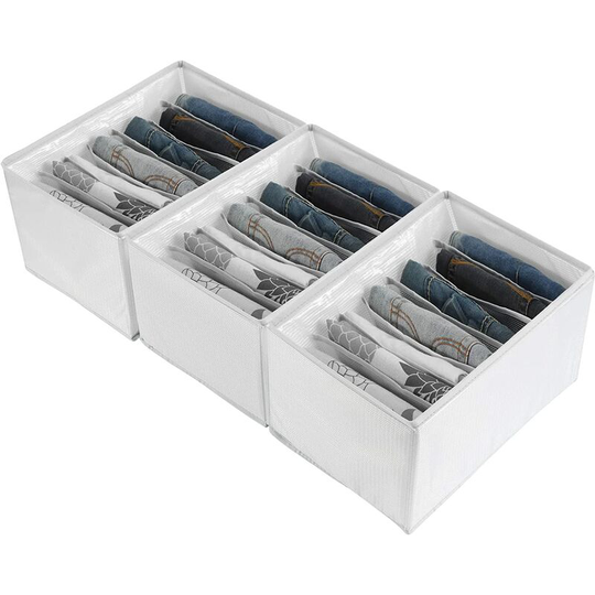 3 Piece Jeans Closet Clothes Organizer, 7 Compartment Foldable Closet Organizer and Storage Box for Jeans, Pants, Skirts, Sweaters, Drawer Organizer