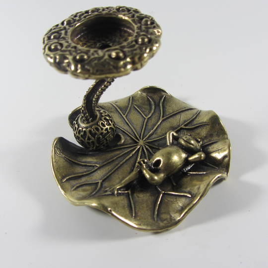114.8 Gram, Copper Bronze Lily Pad Ash Catcher, Leisure Frog Incense Burner Holder Brass Censer Holder Plate, Zen Buddha Buddhist Meditation