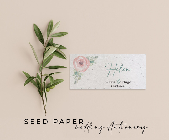Plantable Seed Paper Eco-Friendly Sustainable Biodegradable Wedding Party Placecard Place Name - Roses