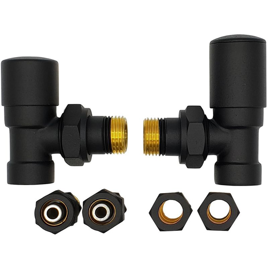 Varioterm - Angled Version Black Powder Coated Brass Antique Brass Regulating + Lockshield Valve Radiator Set + Copper (Cu) and pex Connectors