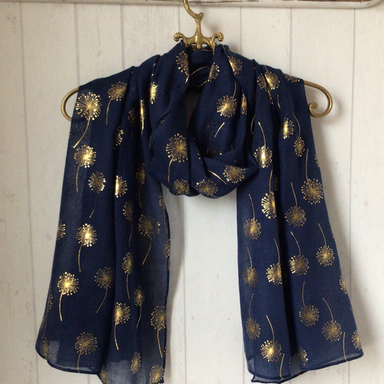 Navy Metallic Dandelion Scarf/Navy Rosegold Dandelions /Dandelions Gift /New Season