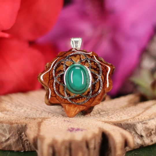 Malachite With Silver Seed Of Life | Mini Third Eye Pinecone Pendant
