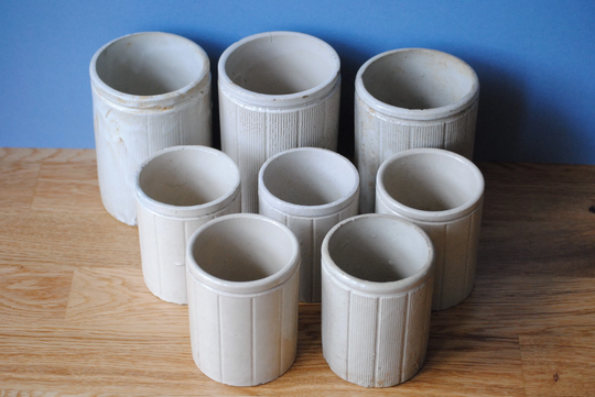 Vintage Edwardian Salt Glazed Stone Marmalade Or Jam Storage Pots. Preserves Pots