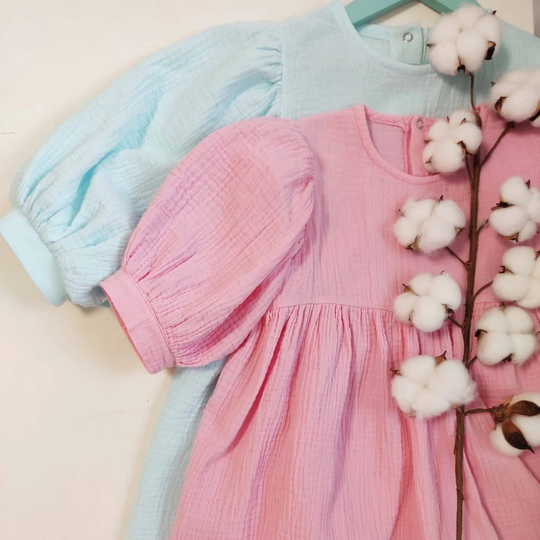 Organic Baby Clothes, Pink Muslin Dress, Double Gauze Kids Dress