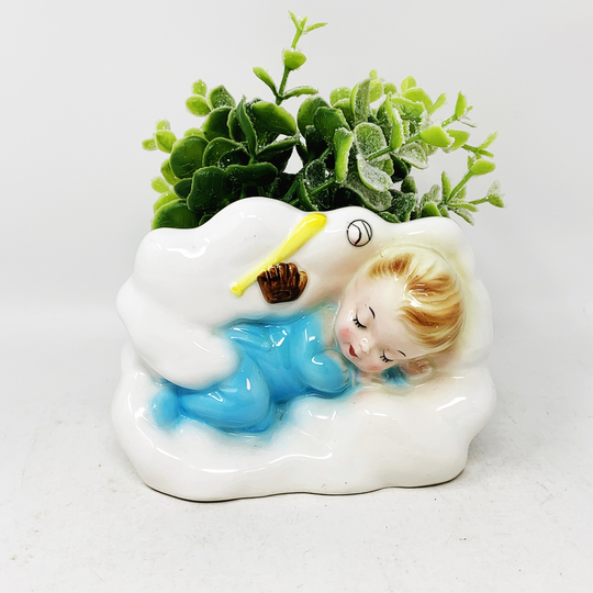 Vintage Baby Planter - Baseball Shafford 4422 Wall Pocket Sleeping Decor Shower Baby's Room