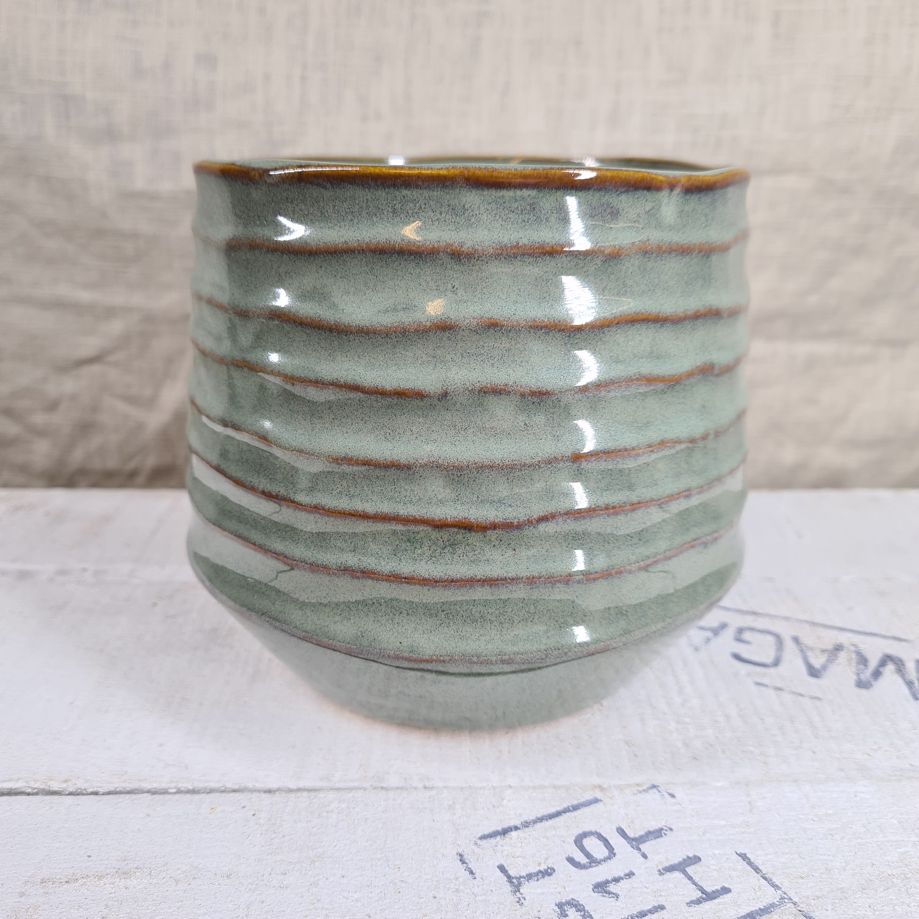 Wavy Ribbed Sage Green Planter - Minimalist Textured 2 Sizes