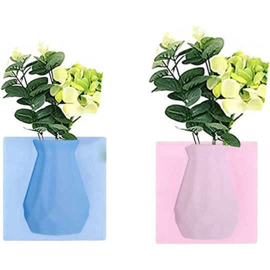 2 Pack Magic Silicone Sticky Vases, Reusable & Reusable Wall Mounted Planters, Hanging Planters for Home/Window/Refrigerator Door Decor