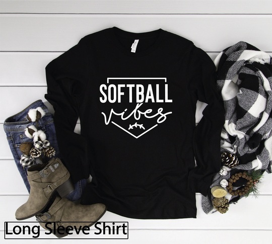 Long Sleeve Shirt, Softball Vibes Tshirt, Gifts For Mom, Gift For Her, Game Day T-Shirt, Gamer, Team Shirts, Comfy Clothes, Cheer Season