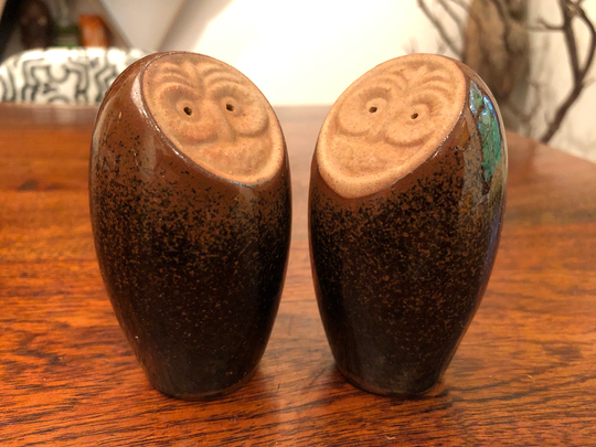 Sale Vintage 1970's Glazed Ceramic Owl Salt & Pepper Shakers - Woodland Decor Forest Animal Cabin De