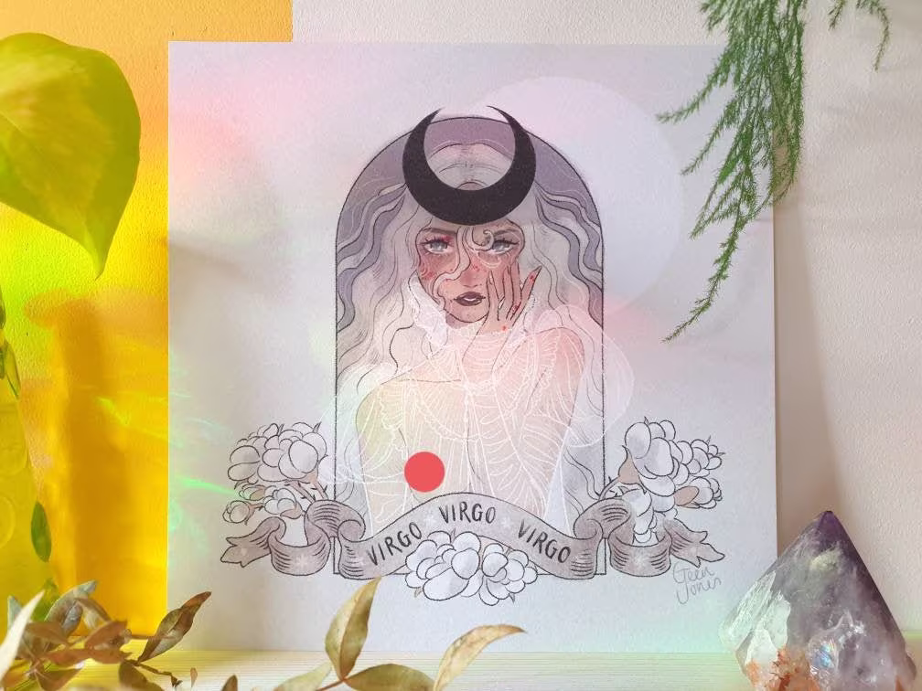 Virgo Season Square Print - Illustration Cottagecore Aesthetic Astrology & Zodiac Star Sign Geeniejay
