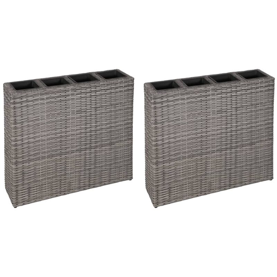 Vidaxl - Garden Raised Bed with 4 Pots 2 pcs Poly Rattan Grey(2x45426) Grey