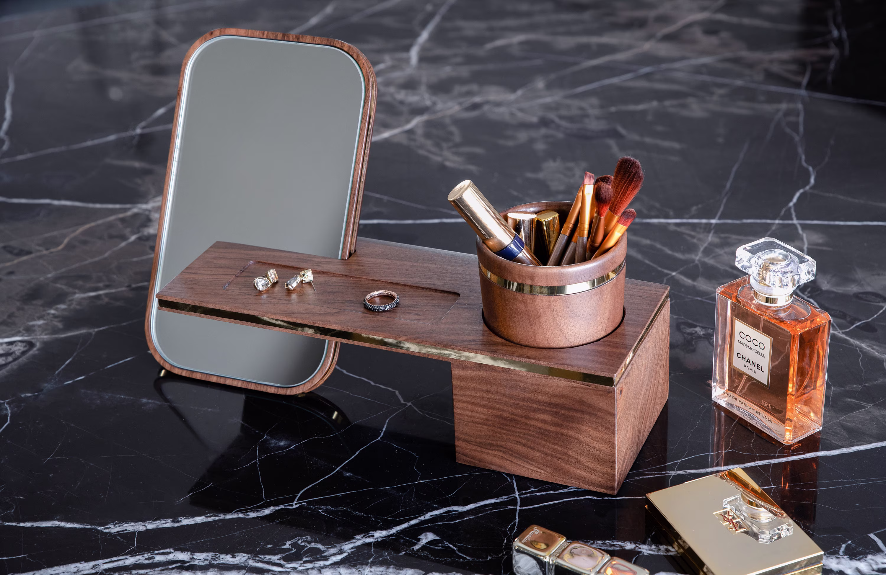 Wooden Make Up Organizer Set, Birthday Gift, Makeup Brush Holder, Stand For Skincare , Storage With Mirror, Gift For Her