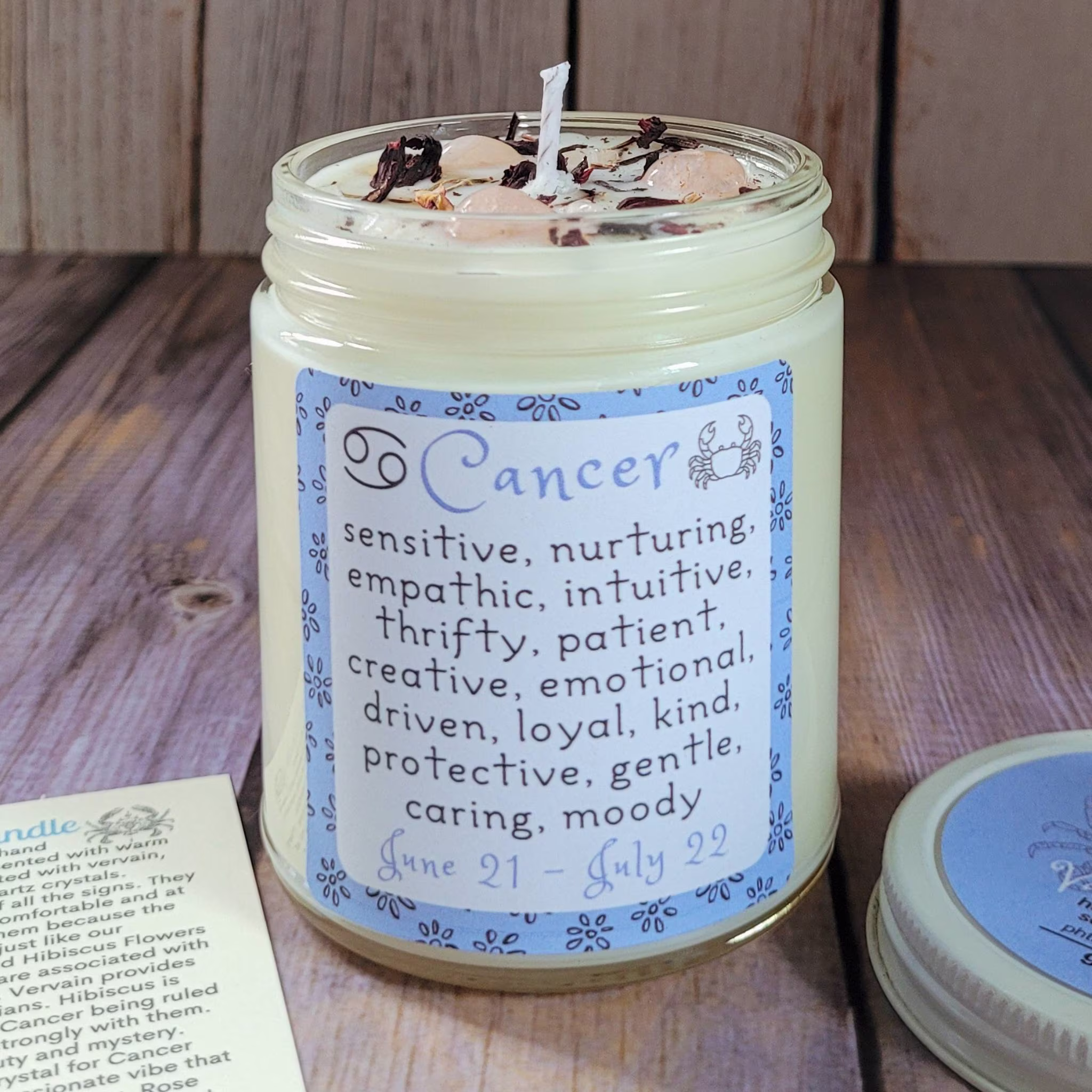 Cancer Zodiac Candle | Astrology Gift For Candles With Crystals & Herbs Birthday