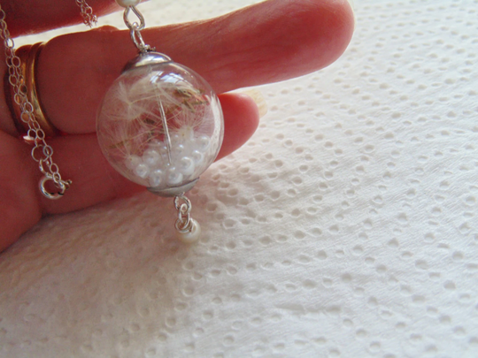 Dandelion Seed Necklace, Make A Wish, Wishes On The Wind, Gift For Her, Glass Sphere Necklace