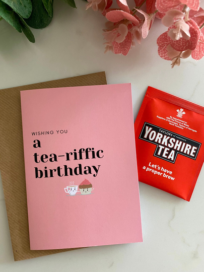 Wishing You A Tea-Riffic Birthday Card With Teabag Inside | Hug in Mug Funny Cute Friends Family Celebration Teagift