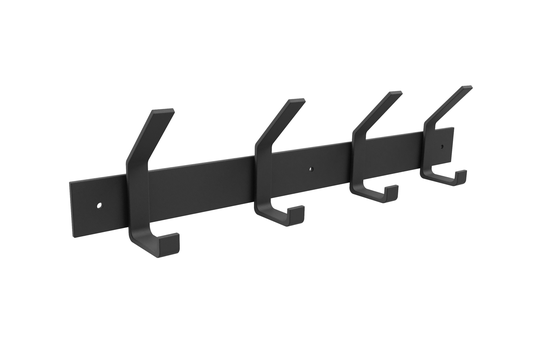 steel Coat Rack, Rail With Double Hooks, Modern Industrial Farmhouse Hook, Metal, Black, Grey Or Bronze Powder Coated