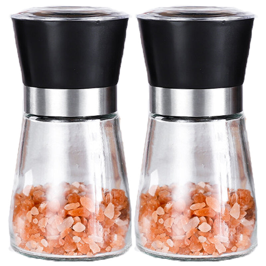 Fvbjd - Salt and Pepper Grinder, Glass Refillable Stainless Steel Salt and Pepper Mill Shakers 2pcs black