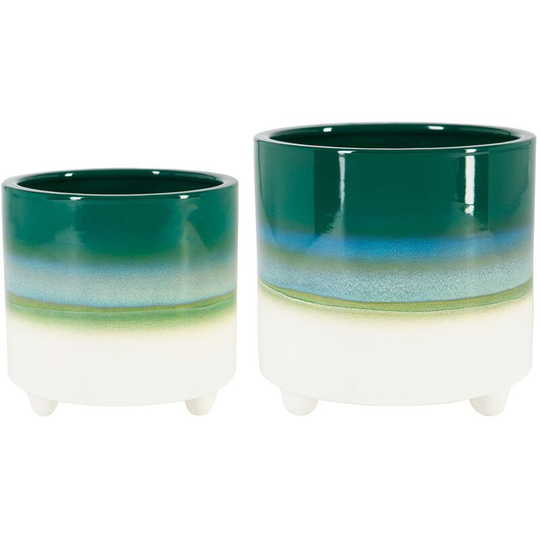 Reactive Glaze Footed Plant Pots - 2 Sizes - Emerald - Nicola Spring
