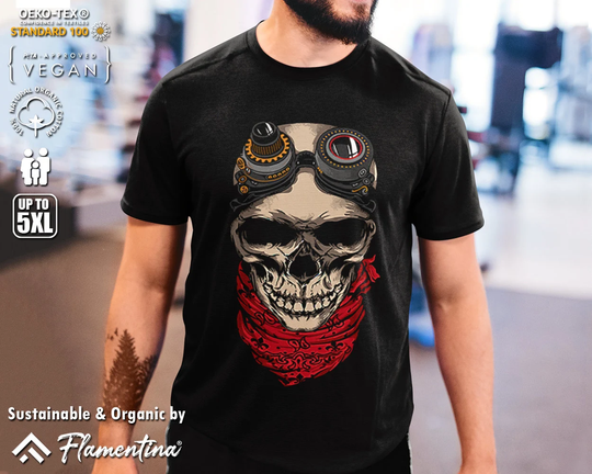 Skull Punk Organic Cotton T-Shirt Steampunk Bandanna Futurist Grim Outlaw Motorcycle Gang P818 | Mens, Womens & Kids Sizes