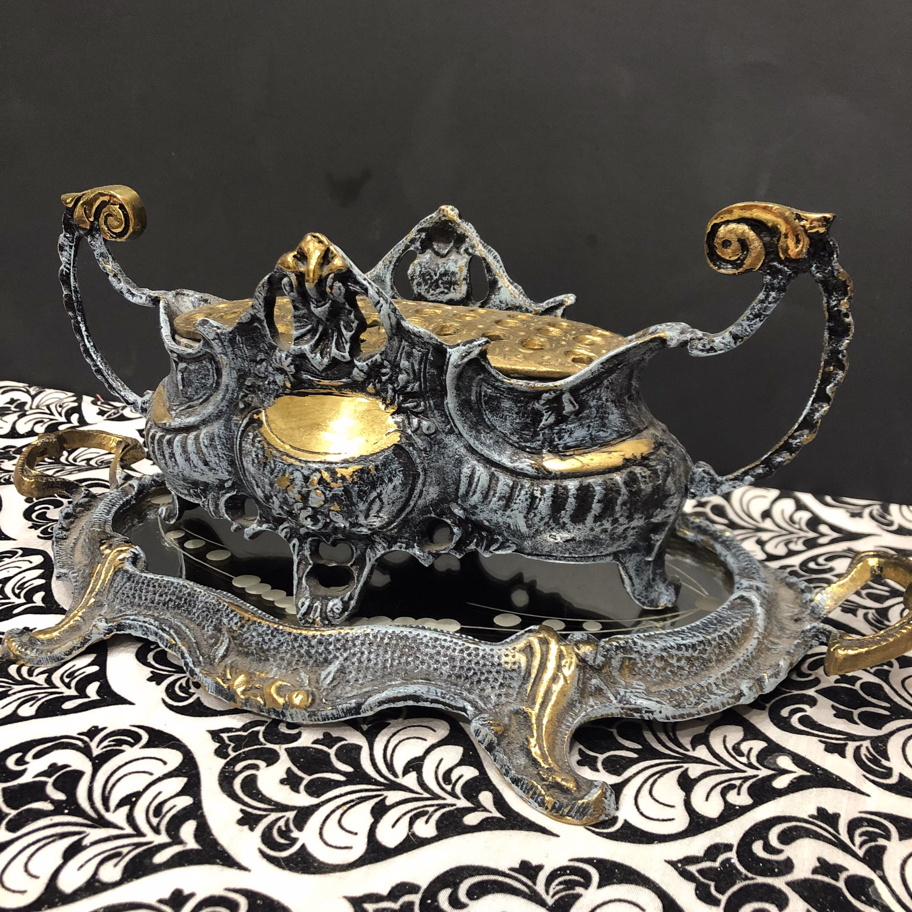 Vintage French Jardiniere Planter With Vanity Mirror Tray, Art Nouveau Indoor Pottery, Gothic Decor Style, Mcm, Mid Century Decoration