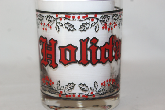 Rare Houze Glass Seasons Greetings Double Old Fashioned 4 1/8" Tall 3.25