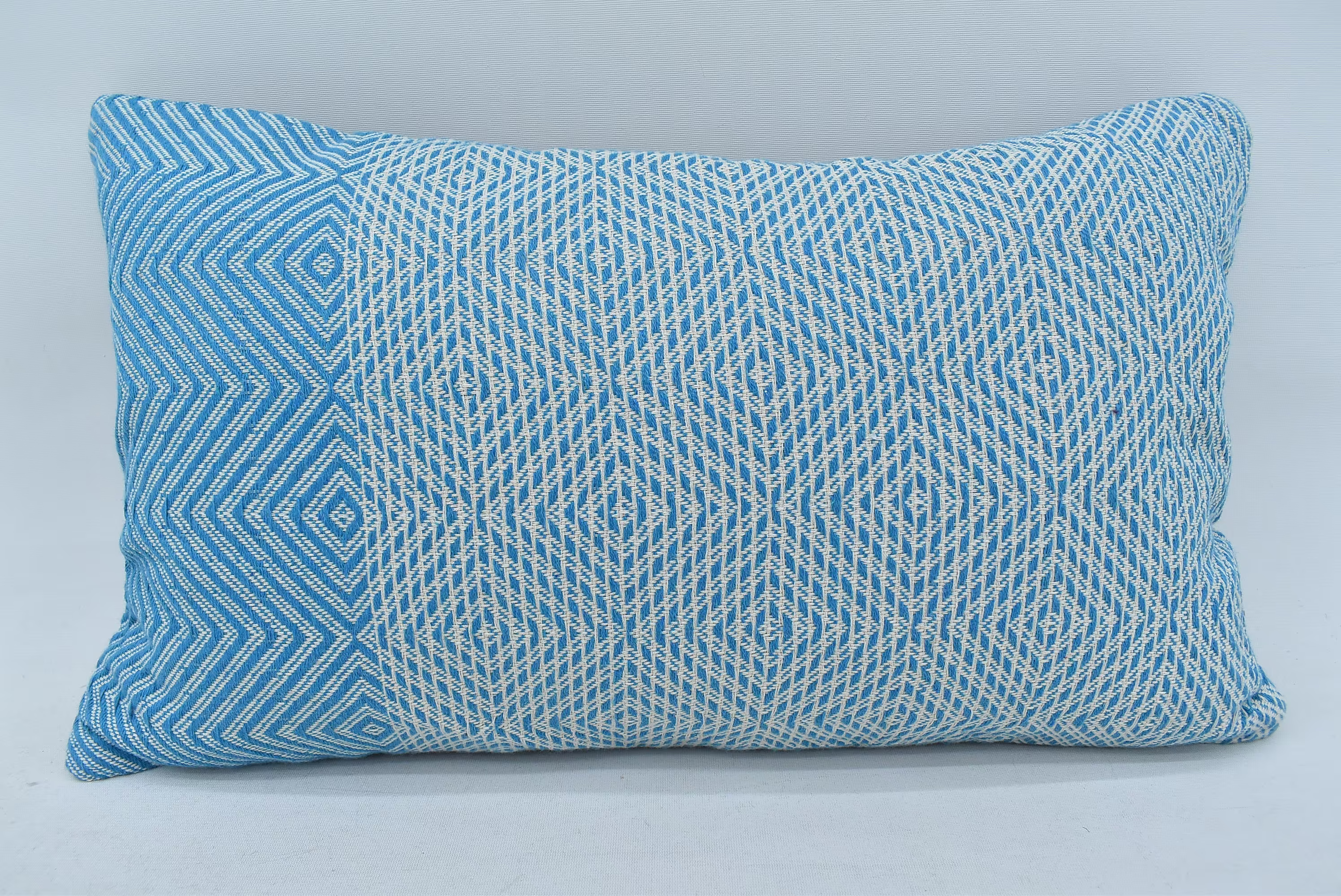 Turkish Pillow, Organic Cushion, Lumbar Sofa Cushion Cover, Turquoise Diamond 12"x20