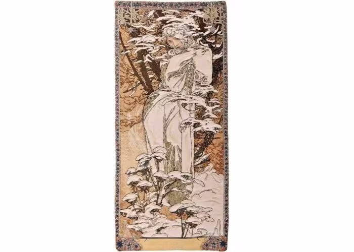 Alphonse Mucha Seasons Hiver/Winter, Hand Finished Belgian Tapestry Wall Hanging, Fully Lined With Rod Sleeve, 59" X 26