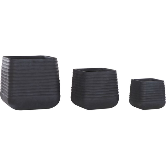 Beliani - Modern Outdoor Garden Set of 3 Plant Pots Large Square Planters Black Parikia - Black