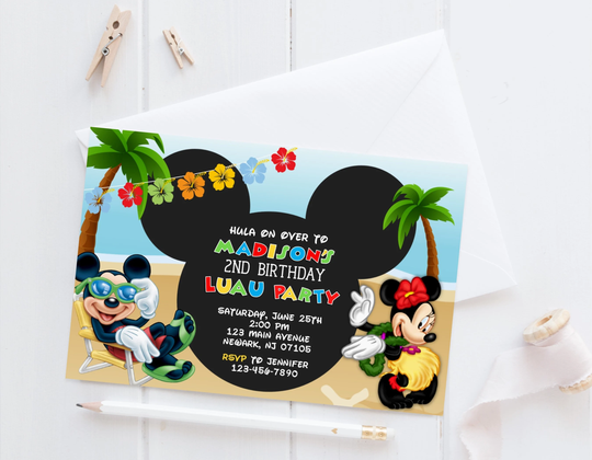 Mickey Mouse/Minnie Mouse Luau Birthday Invitation Digital - Add On Prints