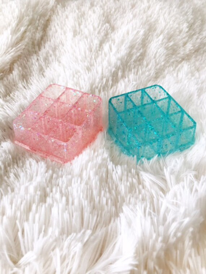 Baby Pink Blue Glitter Resin Makeup Holder Lipstick Desk Organizer