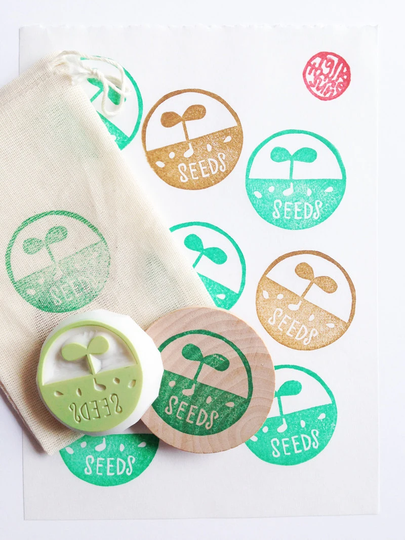 Grow Seeds Rubber Stamp, Seed Packet Hand Carved Gift For Gardener